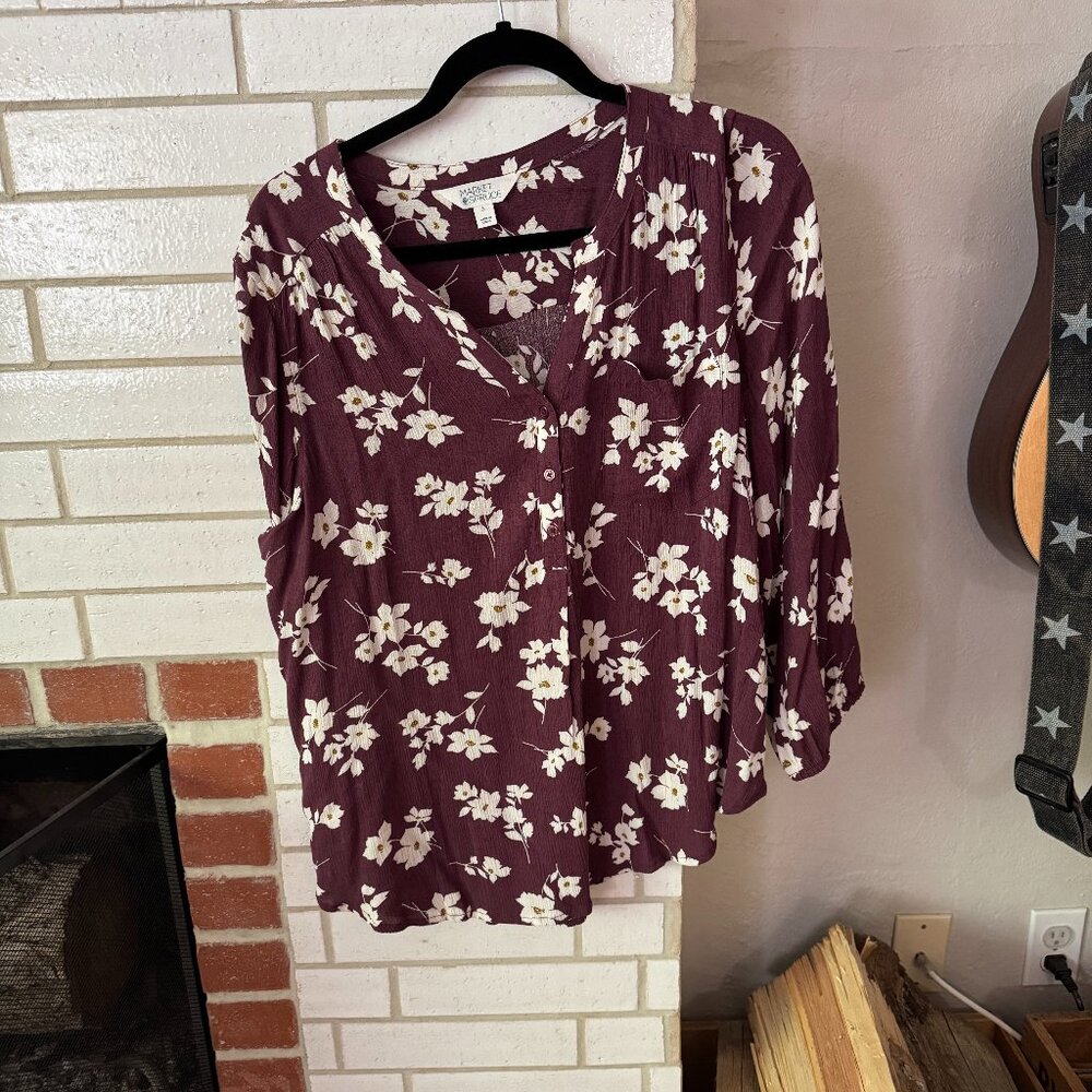 Market & Spruce Long Sleeve Women's Blouse - L - Floral